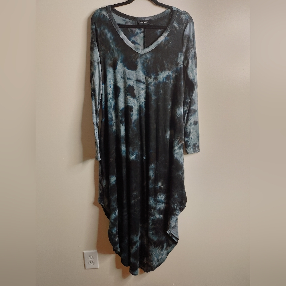 Rae Mode Tie Dye Maxi Dress | V-Neck Pocket Dress Blue Black Boho Flowy‎ Size S - Picture 5 of 6